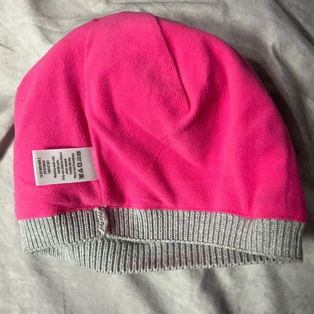 Gymboree Fleece Lined Pink and Gray Snowflake Kids Winter Hat with Pom Pom